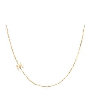 14k Gold Asymmetrical Initial Necklace- Letter M.  16 “